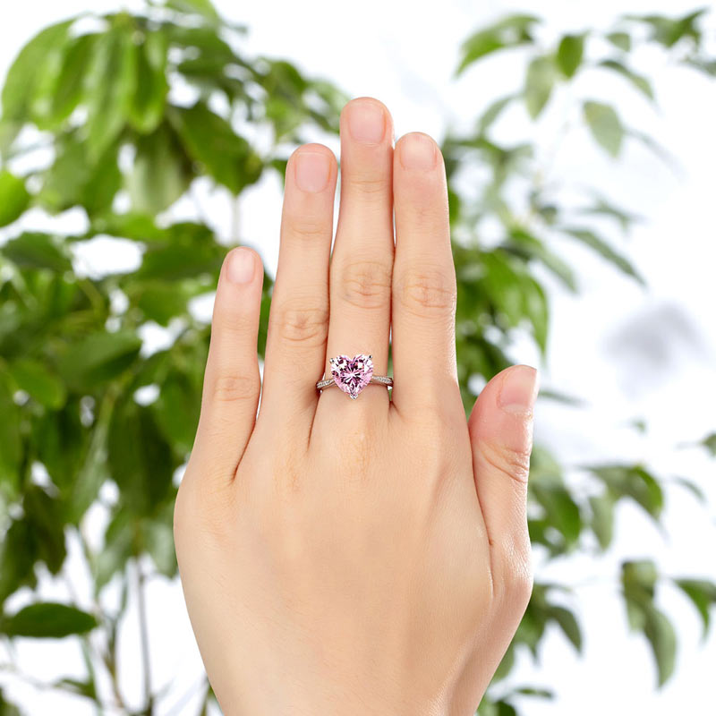 925 Sterling Silver Bridal Engagement Ring 3.5 Carat Heart Pink Simulated Diamond Jewelry