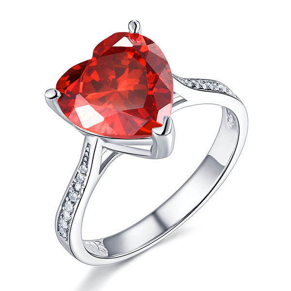 925 Sterling Silver Bridal Ring 3.5 Carat Heart Ruby Red Simulated Diamond Jewelry