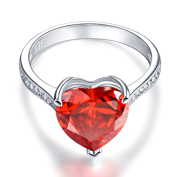 925 Sterling Silver Bridal Ring 3.5 Carat Heart Ruby Red Simulated Diamond Jewelry