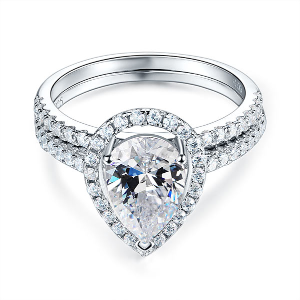 Solid Sterling 925 Silver Bridal Wedding Promise Engagement Ring Set 2 Ct Pear Jewelry