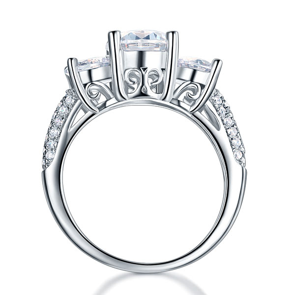 925 Sterling Silver 3-Stone Wedding Ring 2 Carat Simulated Diamond Jewelry Vintage Style