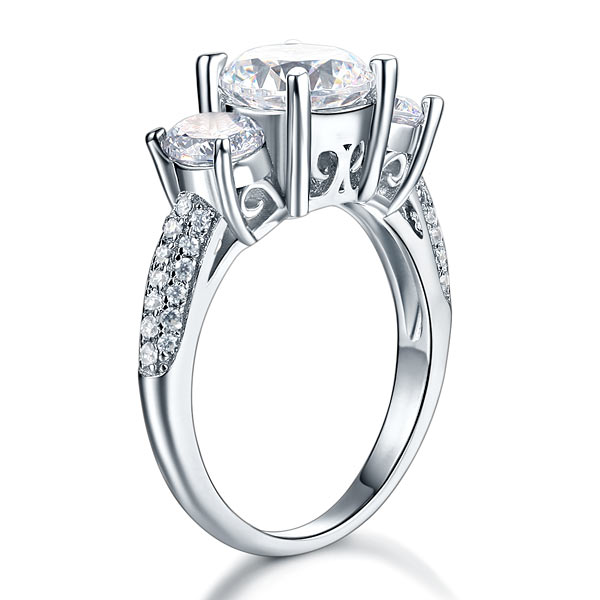 925 Sterling Silver 3-Stone Wedding Ring 2 Carat Simulated Diamond Jewelry Vintage Style