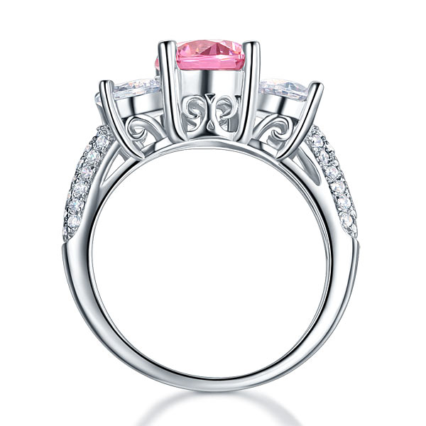 925 Sterling Silver 3-Stone Wedding Ring 2 Carat Fancy Pink Simulated Diamond Jewelry Vintage Style