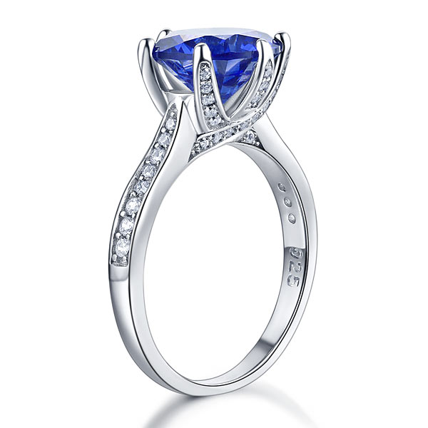 925 Sterling Silver Engagement Luxury Ring 3 Carat Blue Simulated Tanzanite Jewelry