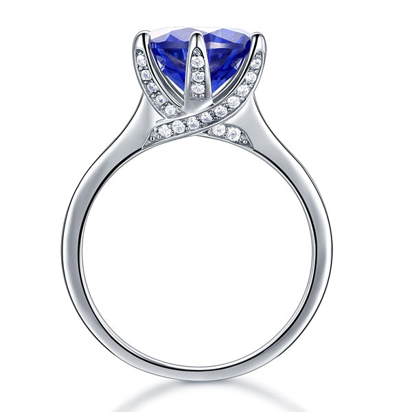 925 Sterling Silver Engagement Luxury Ring 3 Carat Blue Simulated Tanzanite Jewelry