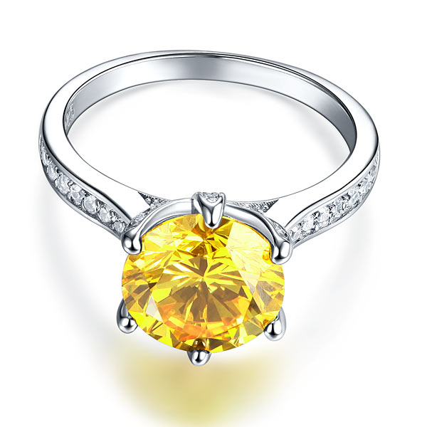 925 Sterling Silver Bridal Engagement Luxury Ring 3 Carat Yellow Canary Simulated Diamond Jewelry
