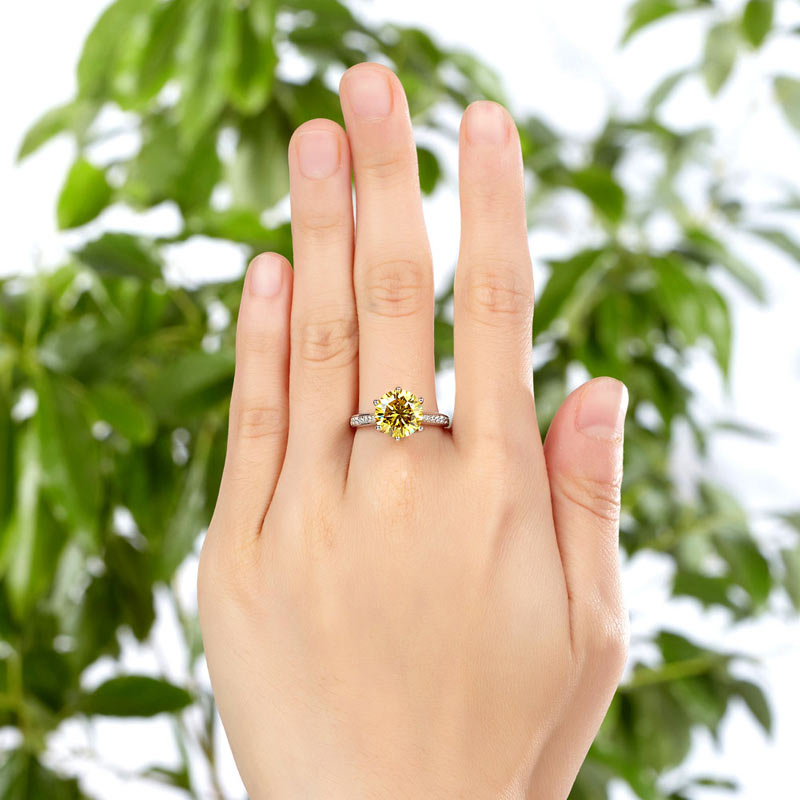 925 Sterling Silver Bridal Engagement Luxury Ring 3 Carat Yellow Canary Simulated Diamond Jewelry