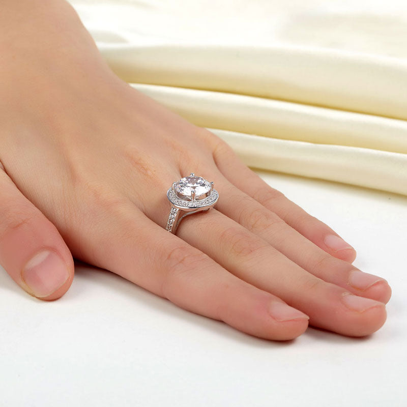 Luxury 925 Sterling Silver Wedding Anniversary Engagement Ring Halo 3.5 Ct Simulated Diamond