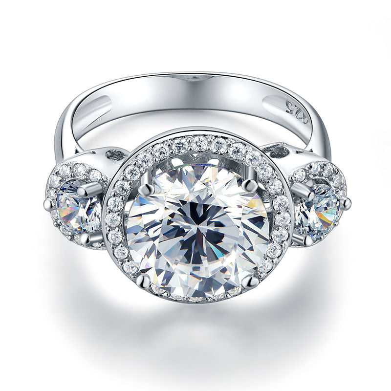 Three-Stone 925 Sterling Silver Promise Engagement Ring Vintage Victorian Art Deco 3.5 Ct