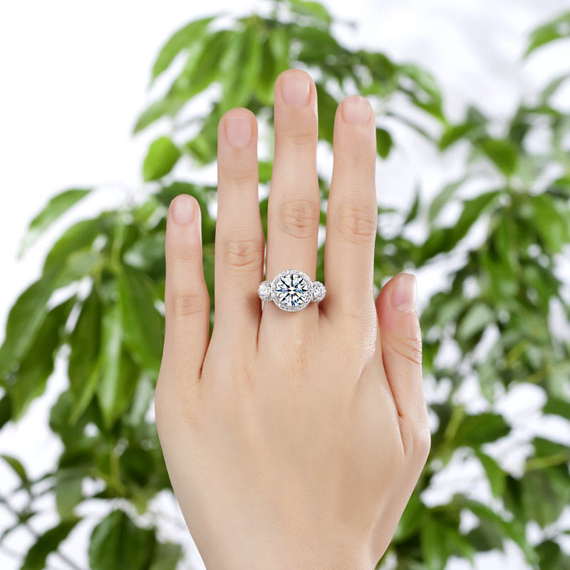Three-Stone 925 Sterling Silver Promise Engagement Ring Vintage Victorian Art Deco 3.5 Ct