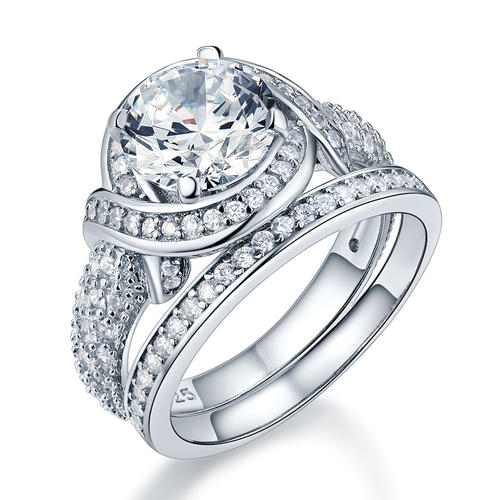 Luxury 925 Sterling Silver Wedding Anniversary Ring Set Vintage Simulated Diamond