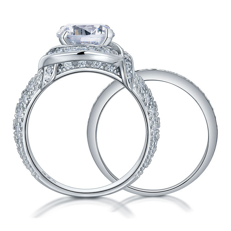 Luxury 925 Sterling Silver Wedding Anniversary Ring Set Vintage Simulated Diamond