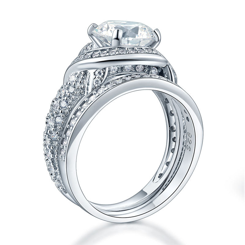 Luxury 925 Sterling Silver Wedding Anniversary Ring Set Vintage Simulated Diamond