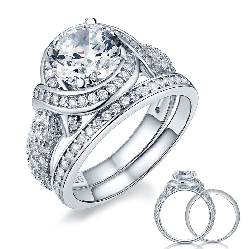 Luxury 925 Sterling Silver Wedding Anniversary Ring Set Vintage Simulated Diamond