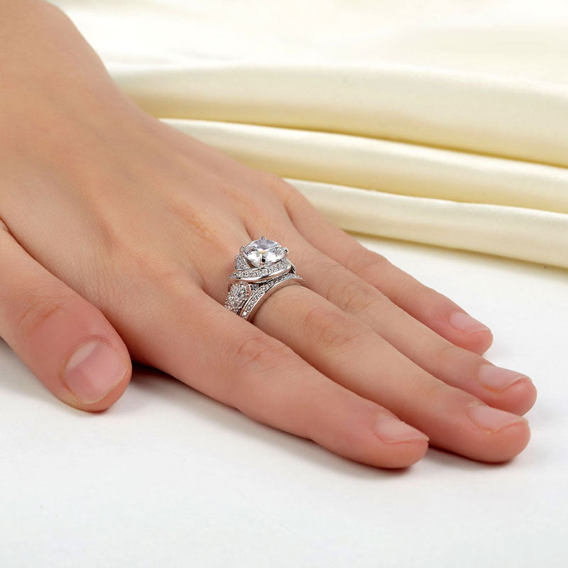 Luxury 925 Sterling Silver Wedding Anniversary Ring Set Vintage Simulated Diamond
