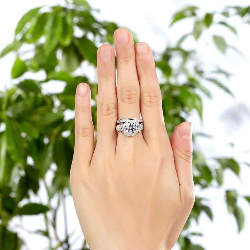 Luxury 925 Sterling Silver Wedding Anniversary Ring Set Vintage Simulated Diamond