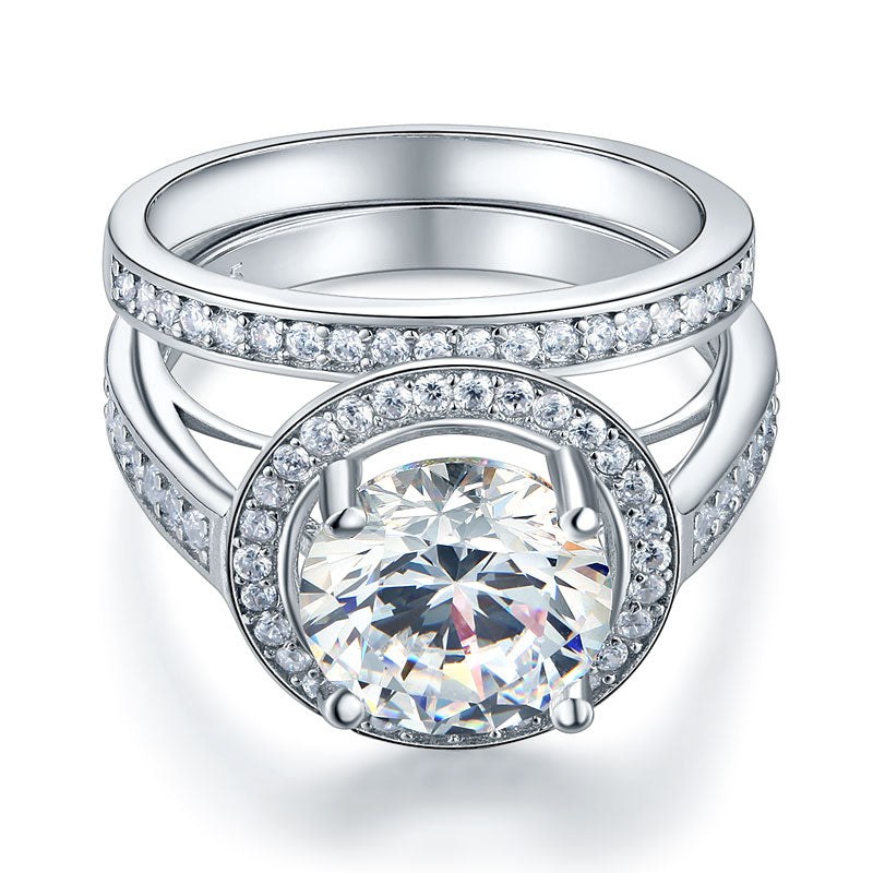 Luxury 925 Sterling Silver Promise Engagement Ring Set 3.5 Ct Vintage Simulated Diamond