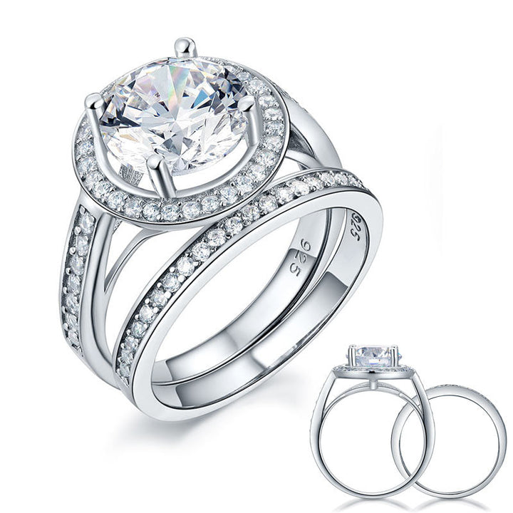 Luxury 925 Sterling Silver Promise Engagement Ring Set 3.5 Ct Vintage Simulated Diamond
