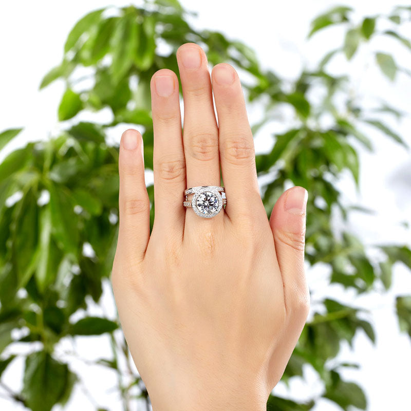Luxury 925 Sterling Silver Promise Engagement Ring Set 3.5 Ct Vintage Simulated Diamond