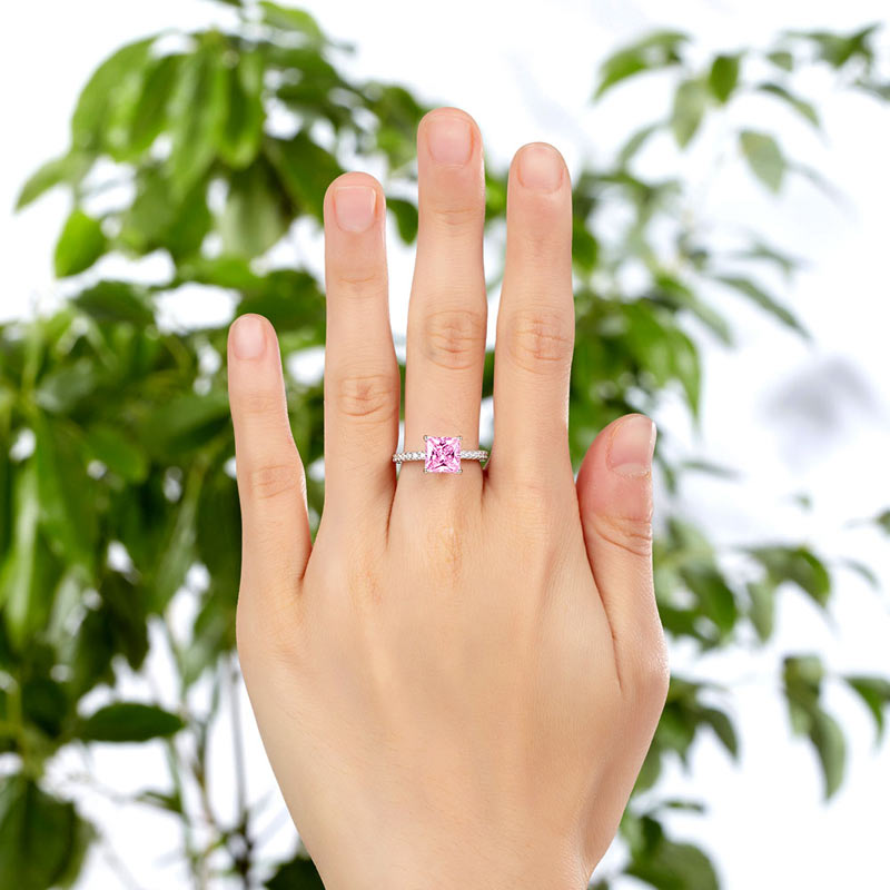 1.5 Ct Fancy Pink Simulated Diamond 925 Sterling Silver Wedding Ring Promise Anniversary