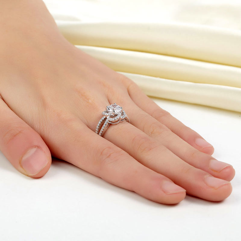 Floral 925 Sterling Silver Wedding Promise Engagement Ring 1 Ct Simulated Diamond Jewelry