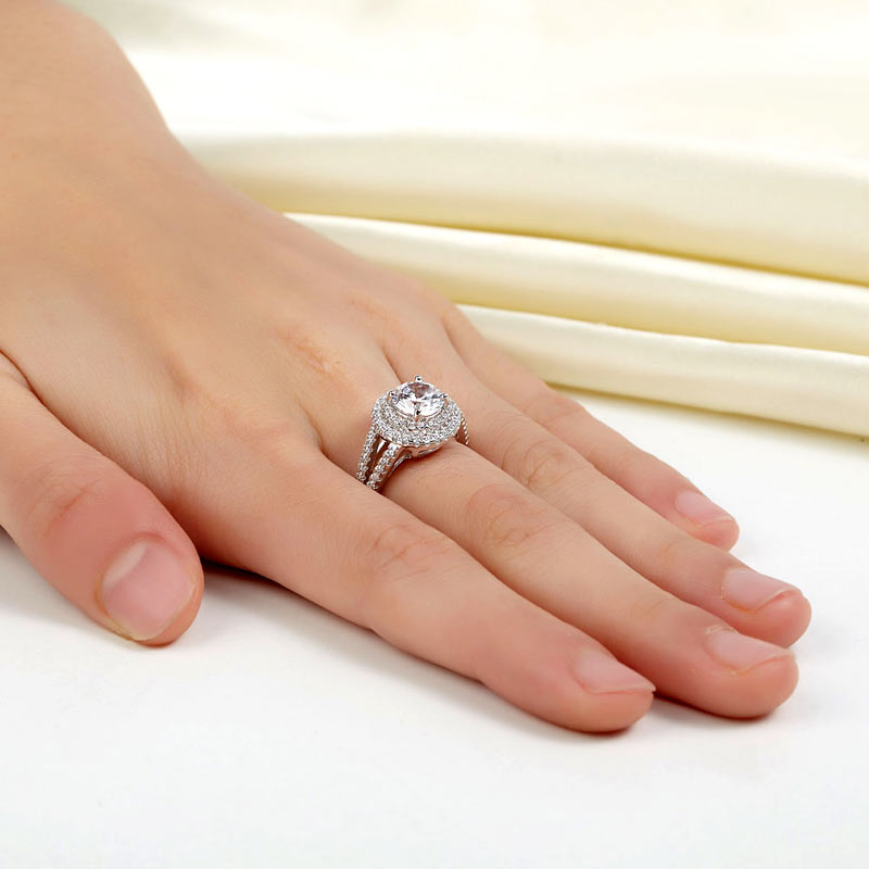 Double Halo 925 Sterling Silver Wedding Engagement Ring 1.25 Ct Simulated Diamond Promise Anniversary