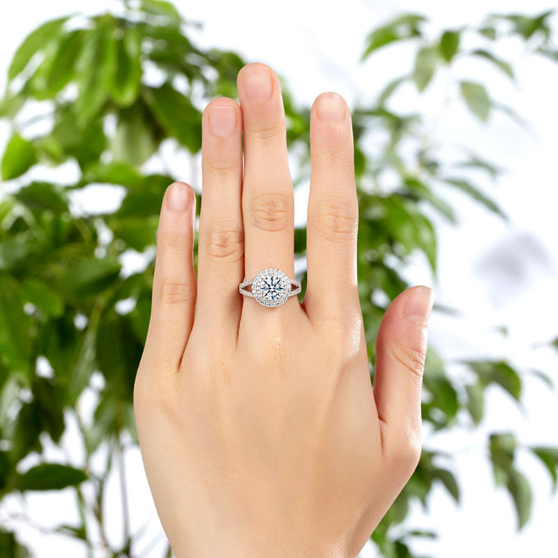 Double Halo 925 Sterling Silver Wedding Engagement Ring 1.25 Ct Simulated Diamond Promise Anniversary