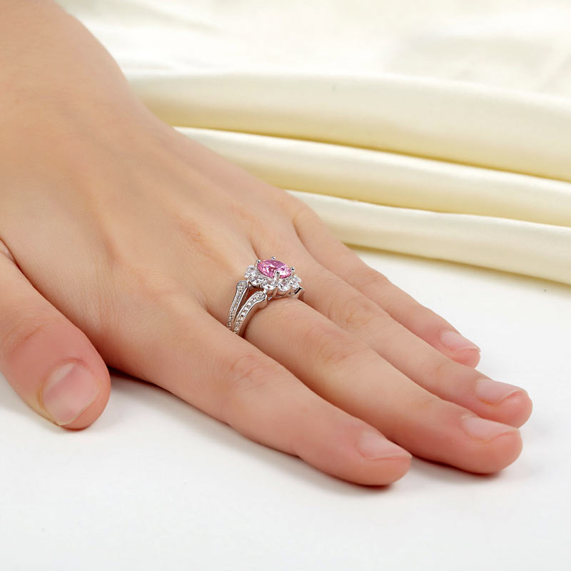Art Deco Vintage style 925 Sterling Silver Wedding Ring 1.25 Ct Fancy Pink Simulated Diamond Promise Anniversary