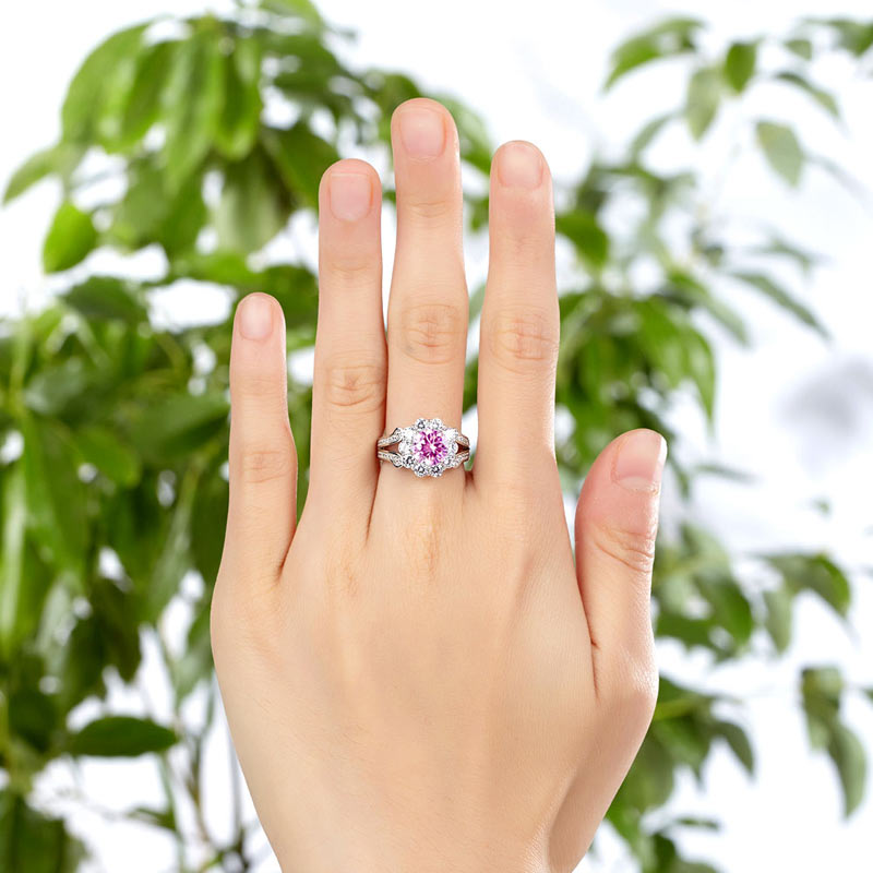 Art Deco Vintage style 925 Sterling Silver Wedding Ring 1.25 Ct Fancy Pink Simulated Diamond Promise Anniversary