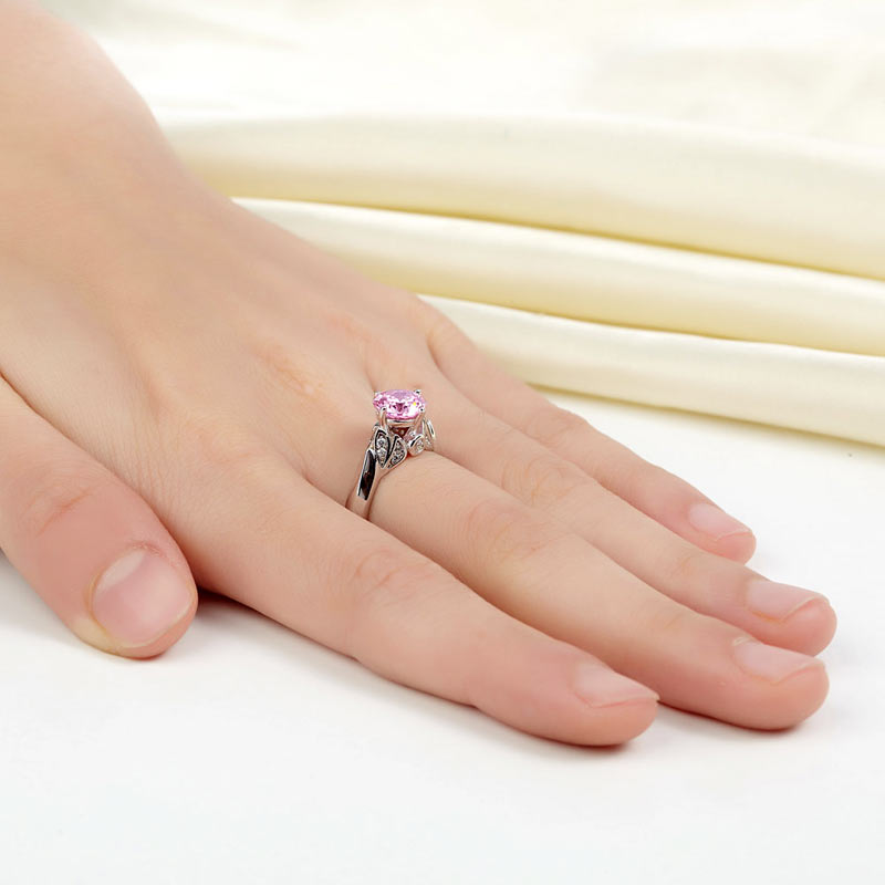 Flower 925 Sterling Silver Wedding Promise Anniversary Ring 1.25 Ct Fancy Pink Simulated Diamond Jewelry