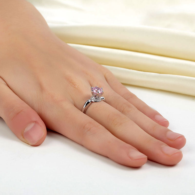 6 Claws Crown 925 Sterling Silver Wedding Promise Anniversary Ring 1.25 Ct Fancy Pink Simulated Diamond Jewelry