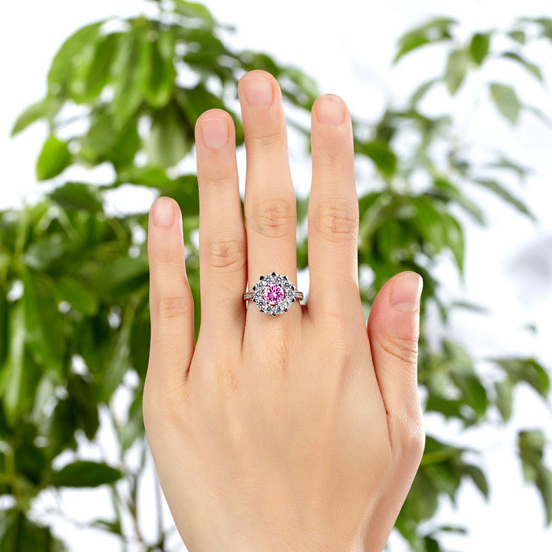 Snowflake 925 Sterling Silver Wedding Promise Anniversary Ring 1 Ct Fancy Pink Simulated Diamond