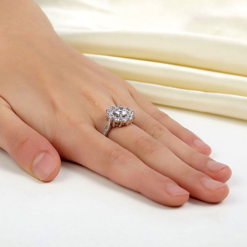 Snowflake 925 Sterling Silver Wedding Promise Anniversary Ring 1 Ct Simulated Diamond