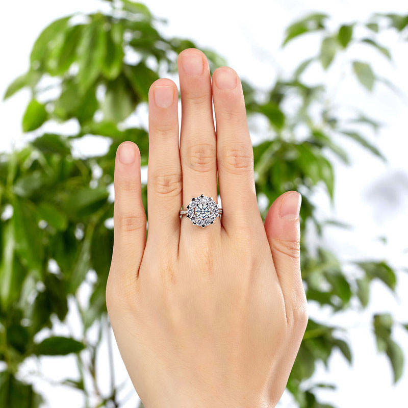 Snowflake 925 Sterling Silver Wedding Promise Anniversary Ring 1 Ct Simulated Diamond