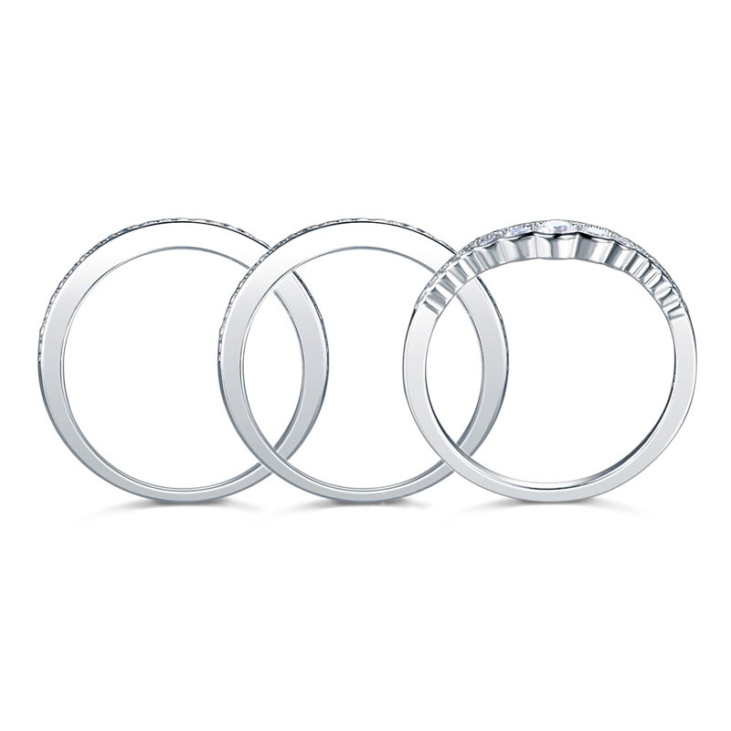 Solid 925 Sterling Silver Wedding Band Ring Set 3-Pieces Anniversary