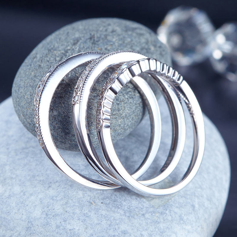 Solid 925 Sterling Silver Wedding Band Ring Set 3-Pieces Anniversary