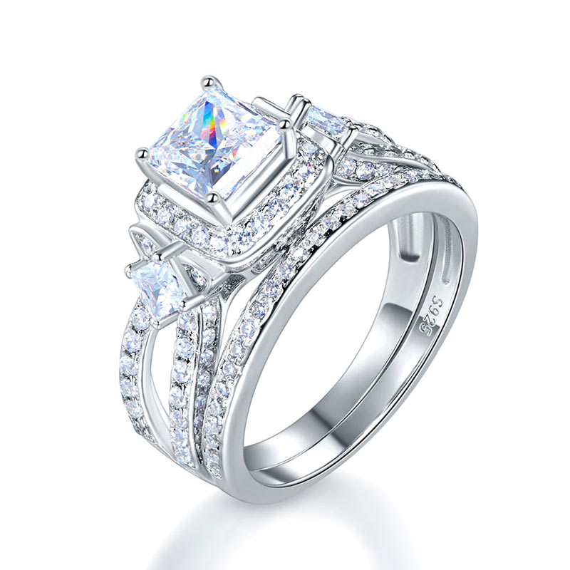 Princess Cut 925 Sterling Silver Wedding Engagement Ring Set Anniversary