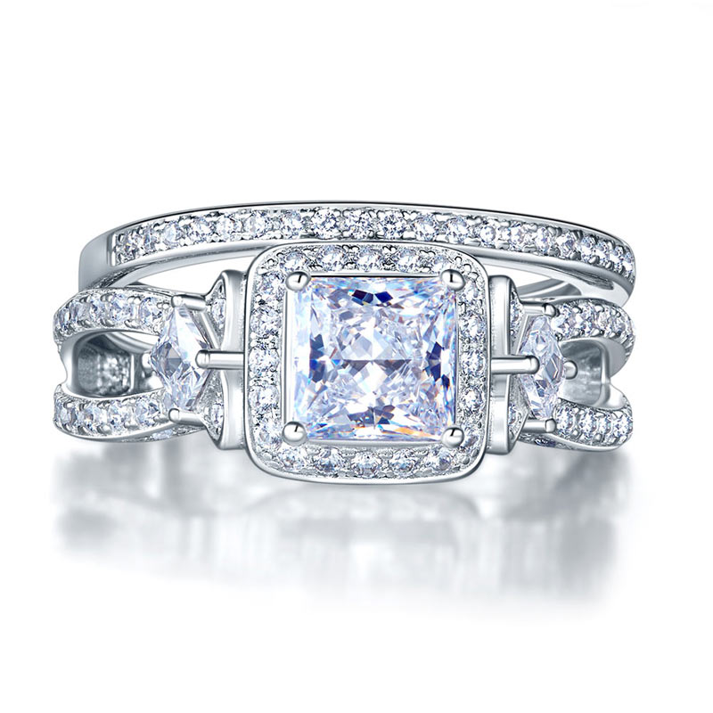 Princess Cut 925 Sterling Silver Wedding Engagement Ring Set Anniversary