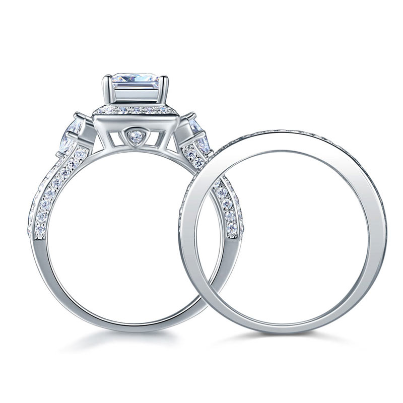 Princess Cut 925 Sterling Silver Wedding Engagement Ring Set Anniversary