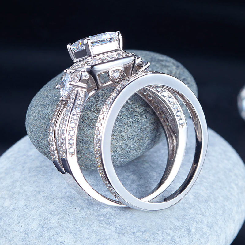 Princess Cut 925 Sterling Silver Wedding Engagement Ring Set Anniversary