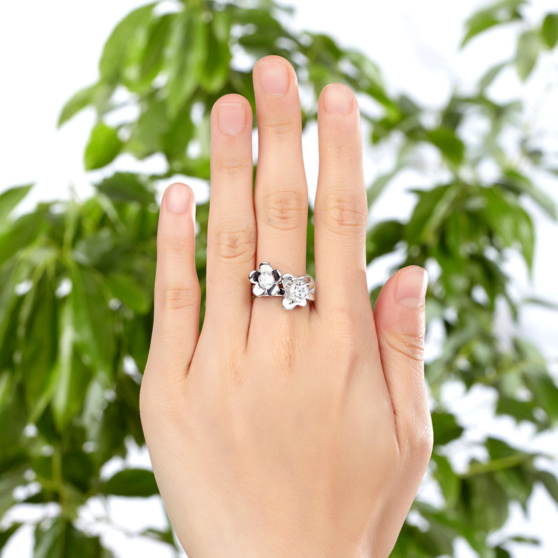 Solid 925 Sterling Silver 2-Pcs Butterfly Flower Ring Set Lady Jewelry 2017 New Design