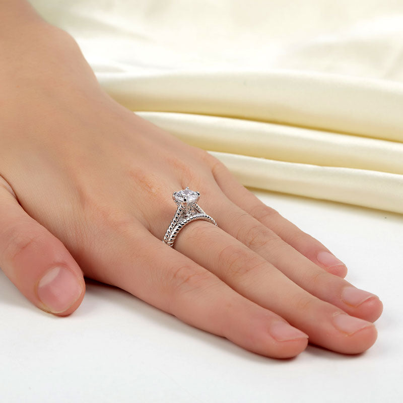 Promise Engagement 2-PC Solid Sterling 925 Silver Twist Solitaire Ring Set Bridal Jewelry