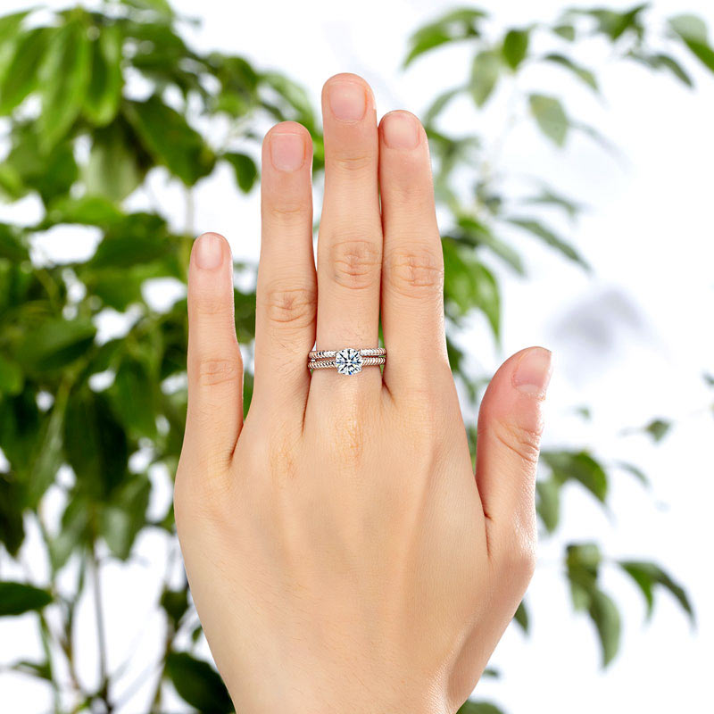 Promise Engagement 2-PC Solid Sterling 925 Silver Twist Solitaire Ring Set Bridal Jewelry