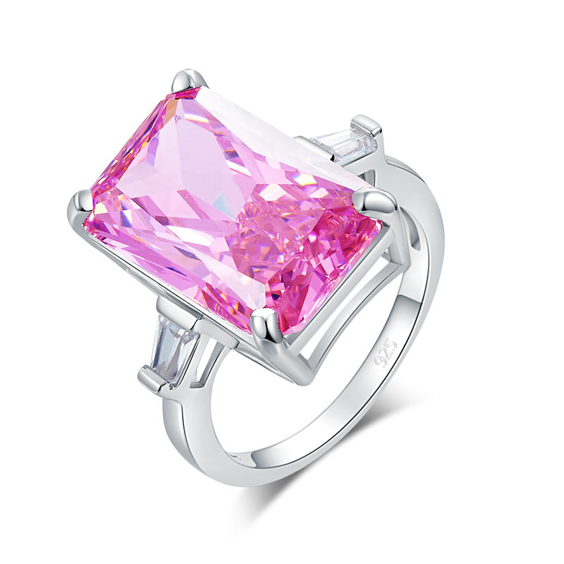 8.5 Carat Pink Simulated Diamante Stone Solid 925 Sterling Silver Ring Party Luxury Jewelry
