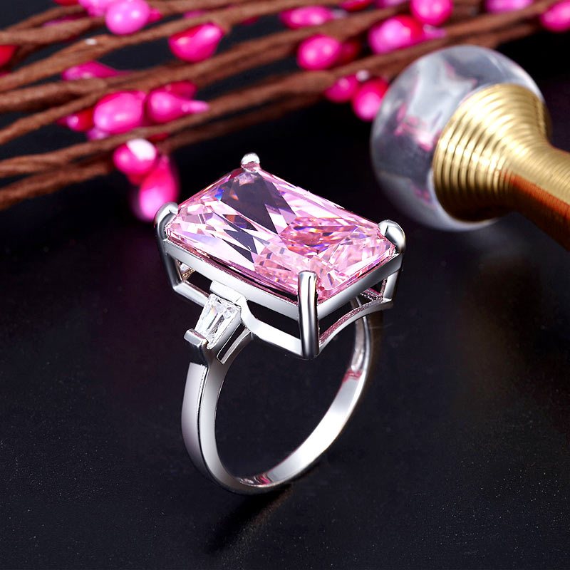 8.5 Carat Pink Simulated Diamante Stone Solid 925 Sterling Silver Ring Party Luxury Jewelry