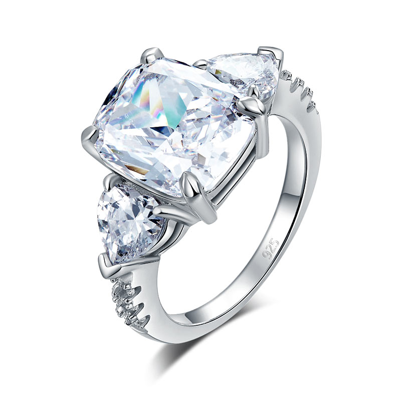 5 Carat Simulated Diamond 925 Sterling Silver Ring Three-Stone Luxury Jewelry