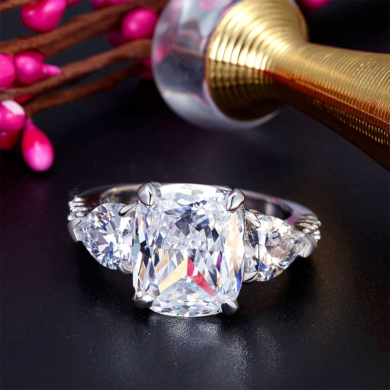 5 Carat Simulated Diamond 925 Sterling Silver Ring Three-Stone Luxury Jewelry