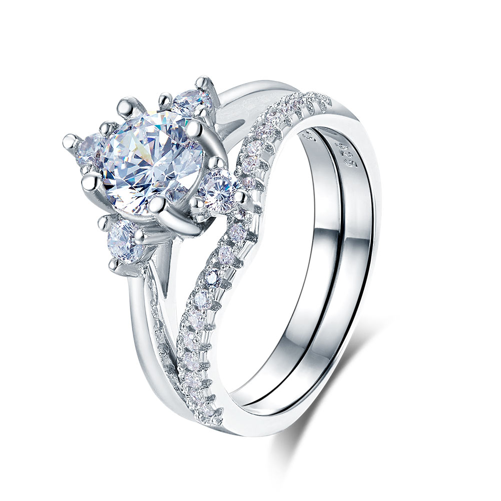 925 Sterling Silver 2-Pcs Wedding Engagement Ring Set 1 Ct Round Cut Jewelry