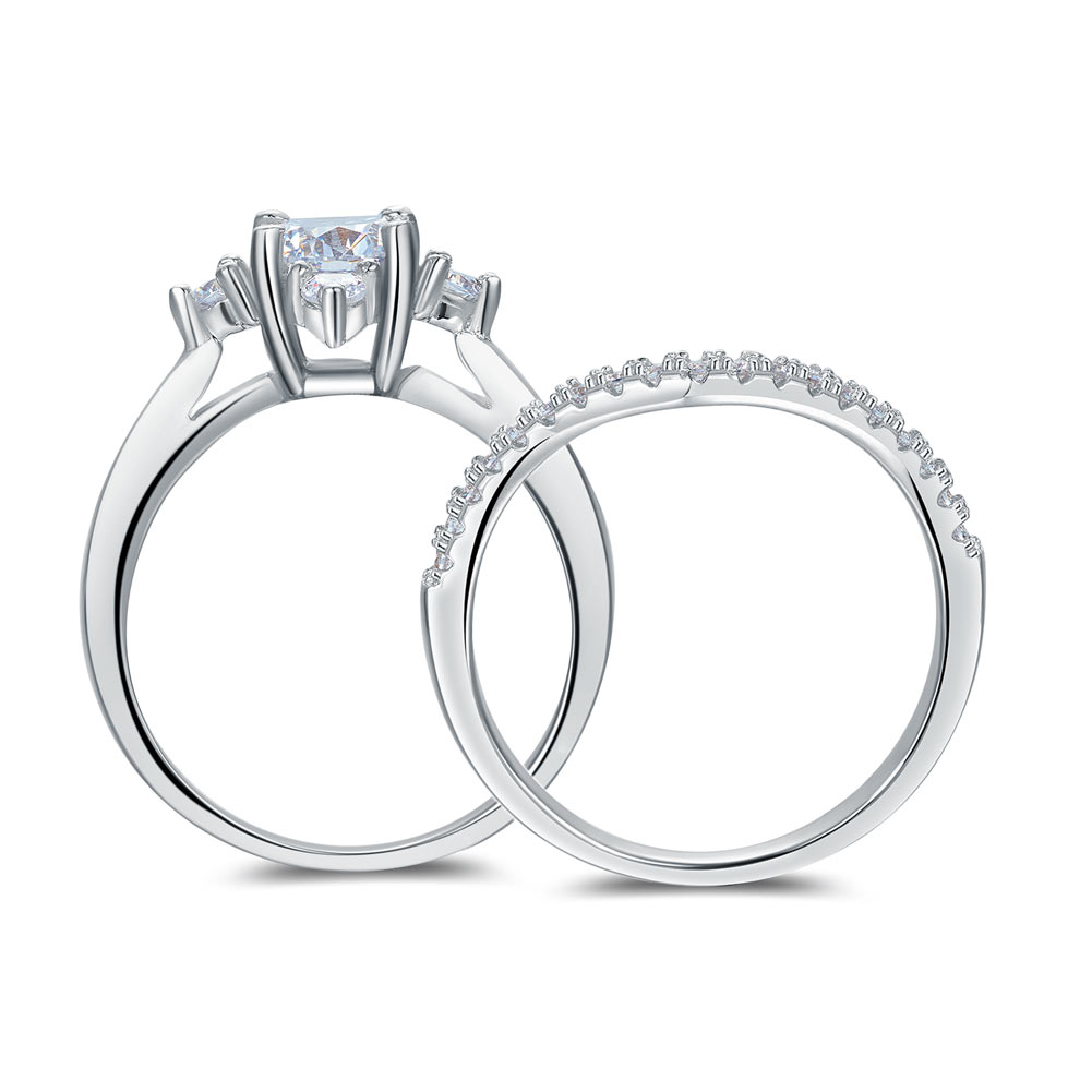 925 Sterling Silver 2-Pcs Wedding Engagement Ring Set 1 Ct Round Cut Jewelry
