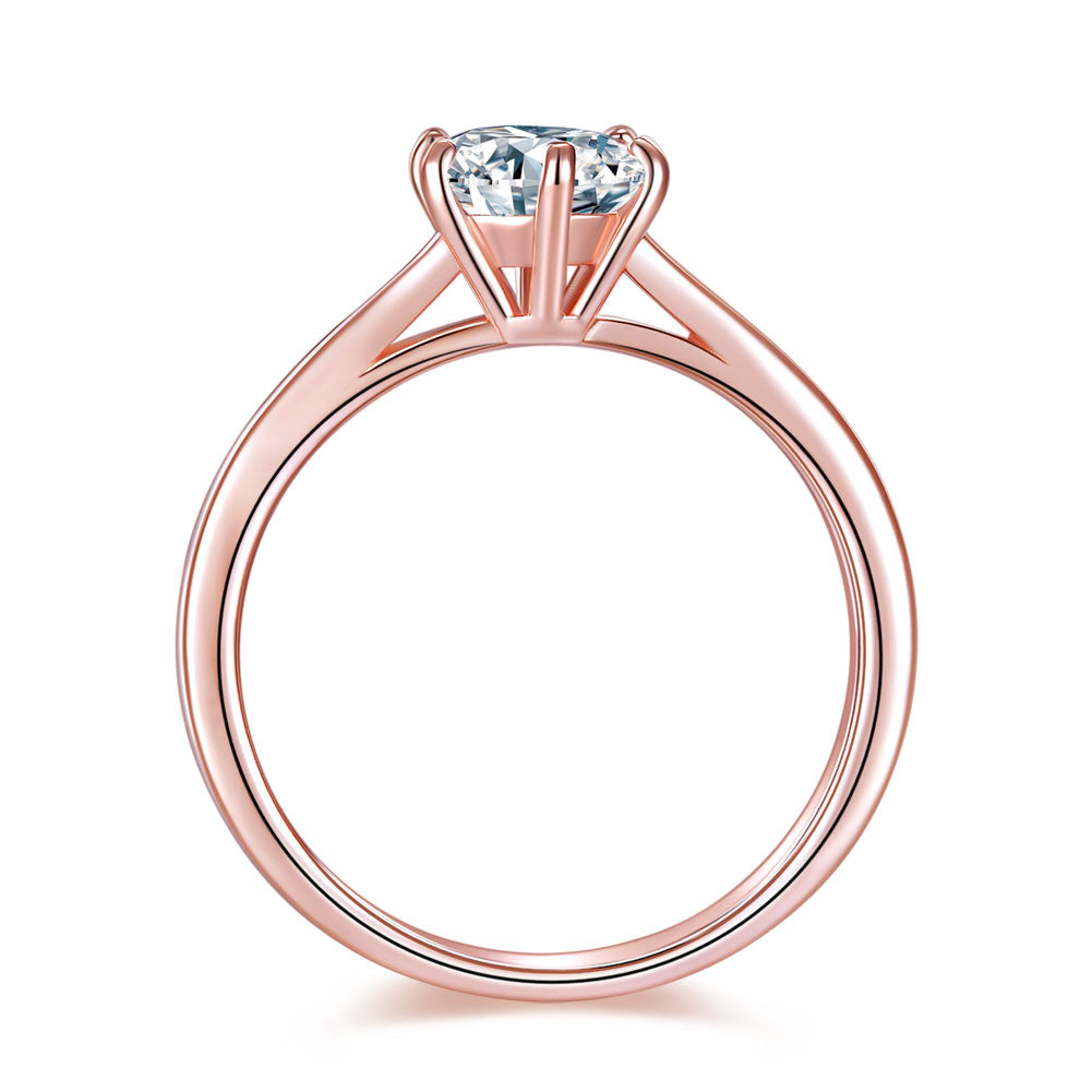 1 Carat 6 Claws Wedding Engagement Ring Solitaire Solid 925 Sterling Silver Rose Gold Plated